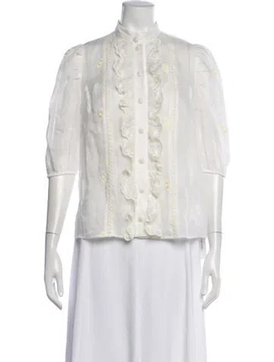 Pre-owned Zimmermann Floral Print Three-quarter Sleeve Blouse In Neutrals