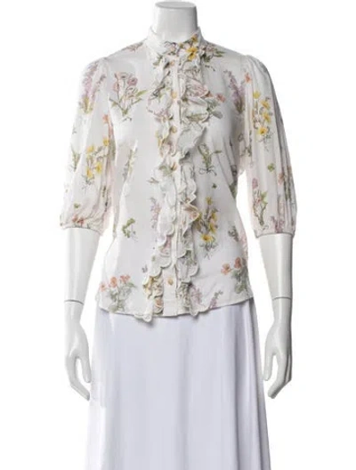 Pre-owned Zimmermann Floral Print Three-quarter Sleeve Blouse In Neutrals