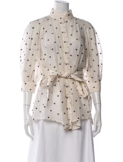 Pre-owned Zimmermann Floral Print Three-quarter Sleeve Blouse In Neutrals