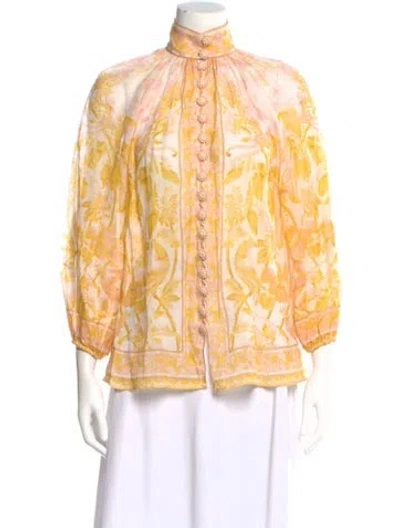 Pre-owned Zimmermann Floral Print Three-quarter Sleeve Blouse In Pink