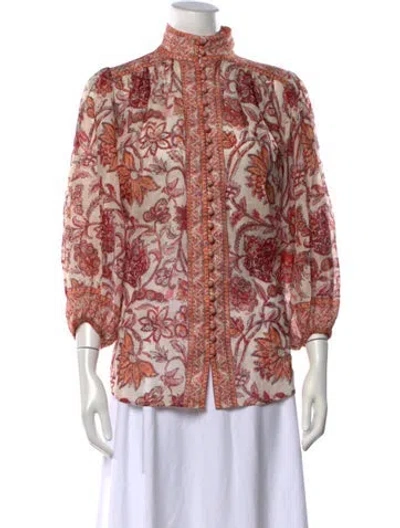 Pre-owned Zimmermann Floral Print Three-quarter Sleeve Blouse In Pink