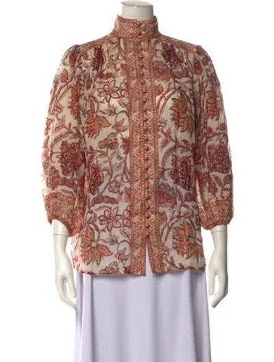 Pre-owned Zimmermann Floral Print Three-quarter Sleeve Blouse In Pink