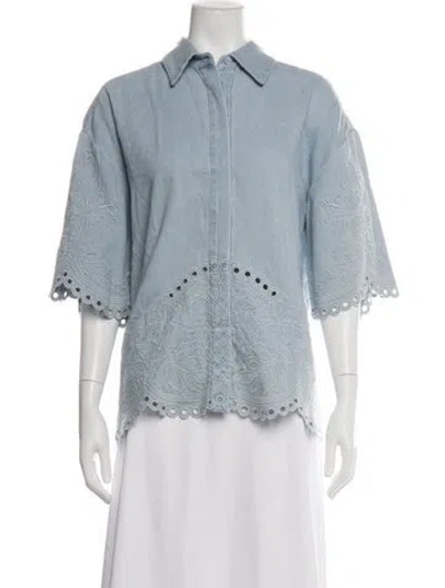 Pre-owned Zimmermann Floral Print Three-quarter Sleeve Blouse W/ Tags In Blue