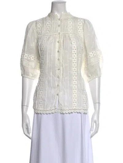 Pre-owned Zimmermann Floral Print Three-quarter Sleeve Blouse In White