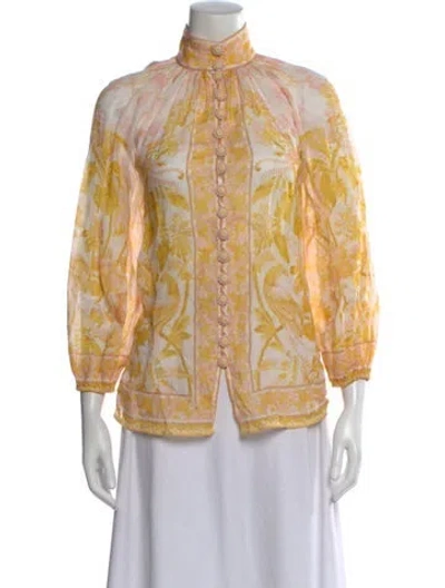 Pre-owned Zimmermann Floral Print Three-quarter Sleeve Blouse In Yellow