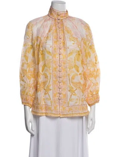 Pre-owned Zimmermann Floral Print Three-quarter Sleeve Blouse In Yellow