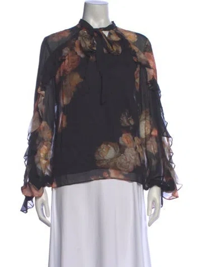 Pre-owned Zimmermann Floral Print Tie Neck Blouse In Black