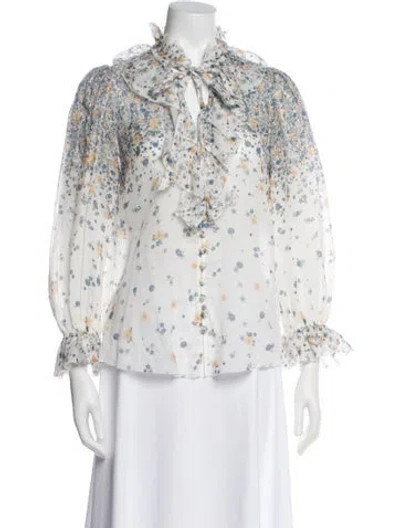 Pre-owned Zimmermann Floral Print Tie Neck Blouse In Multi