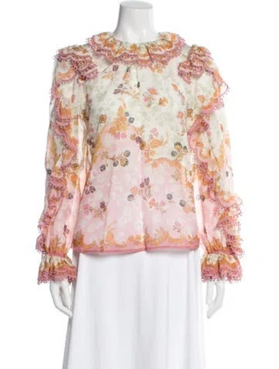 Pre-owned Zimmermann Floral Print Tie Neck Blouse In Multi