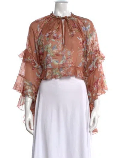 Pre-owned Zimmermann Floral Print Tie Neck Blouse In Multi