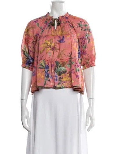 Pre-owned Zimmermann Floral Print Tie Neck Blouse In Multicolor