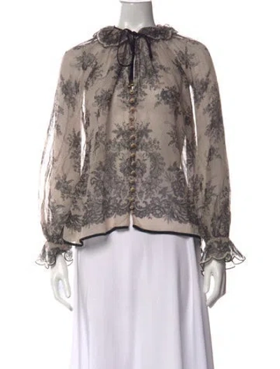 Pre-owned Zimmermann Floral Print Tie Neck Blouse In Multicolor