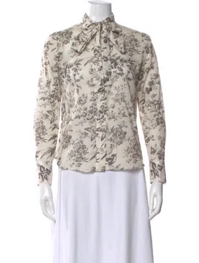 Pre-owned Zimmermann Floral Print Tie Neck Blouse In Neutral