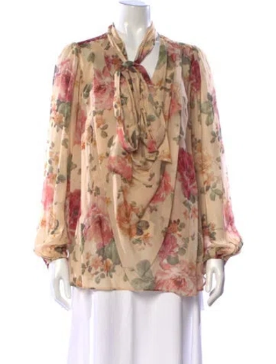 Pre-owned Zimmermann Floral Print Tie Neck Blouse In Neutral