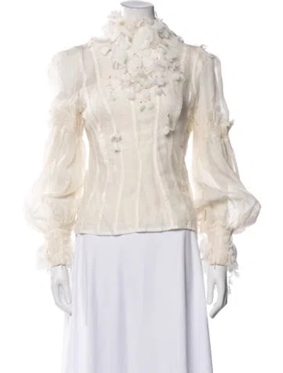 Pre-owned Zimmermann Floral Print Tie Neck Blouse In Neutral