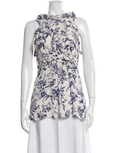 Pre-owned Zimmermann Floral Print Tie Neck Blouse In Neutral