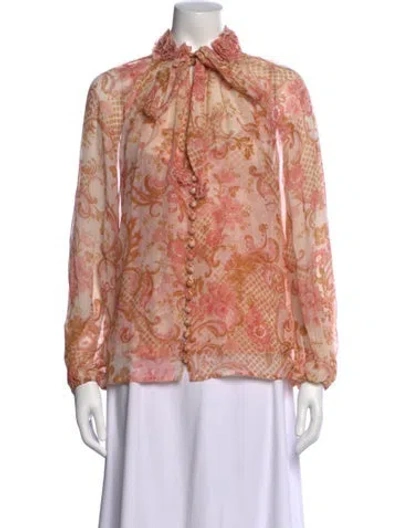 Pre-owned Zimmermann Floral Print Tie Neck Blouse In Neutrals