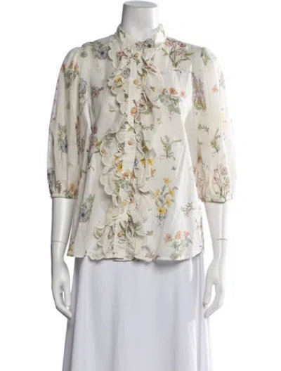 Pre-owned Zimmermann Floral Print Tie Neck Blouse In Neutrals