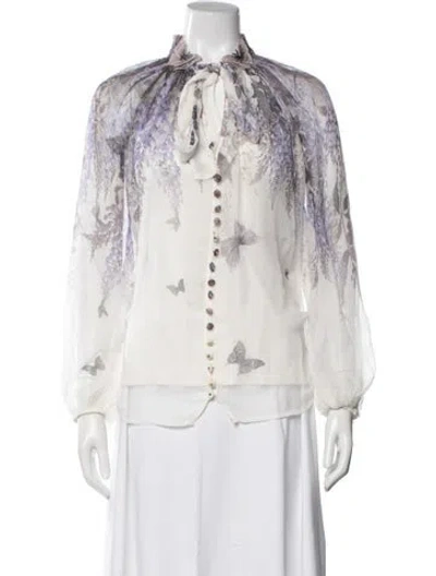 Pre-owned Zimmermann Floral Print Tie Neck Blouse In Neutrals