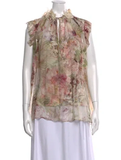 Pre-owned Zimmermann Floral Print Tie Neck Blouse In Neutrals/pink