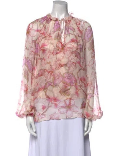 Pre-owned Zimmermann Floral Print Tie Neck Blouse In Pink