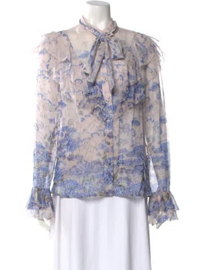 Pre-owned Zimmermann Floral Print Tie Neck Blouse In Pink