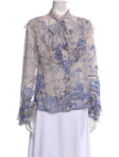 Pre-owned Zimmermann Floral Print Tie Neck Blouse In Pink