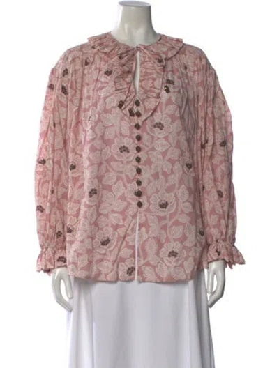 Pre-owned Zimmermann Floral Print Tie Neck Blouse In Pink