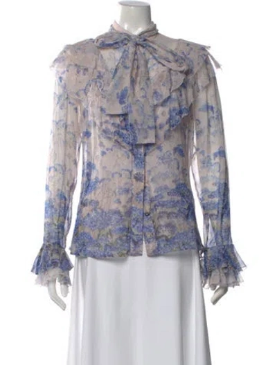 Pre-owned Zimmermann Floral Print Tie Neck Blouse In Pink
