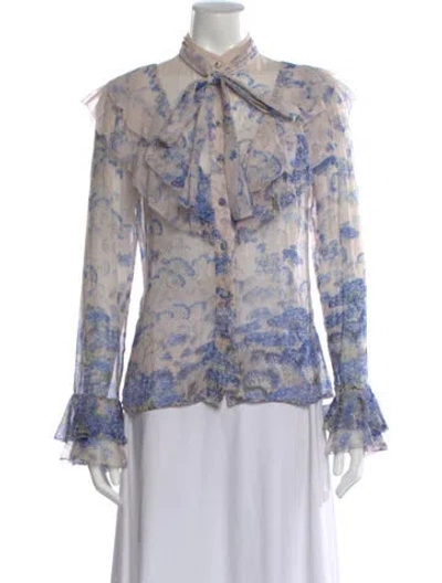 Pre-owned Zimmermann Floral Print Tie Neck Blouse In Pink