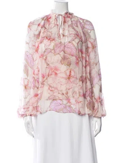 Pre-owned Zimmermann Floral Print Tie Neck Blouse In Pink