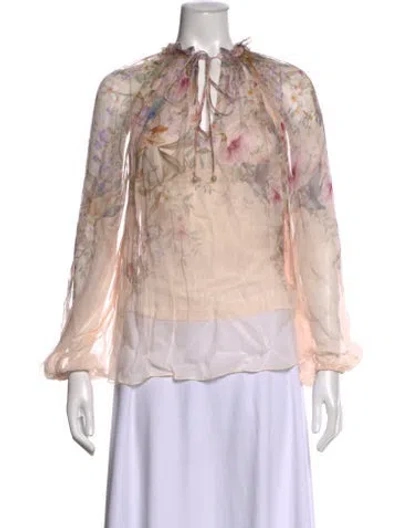 Pre-owned Zimmermann Floral Print Tie Neck Blouse In Pink