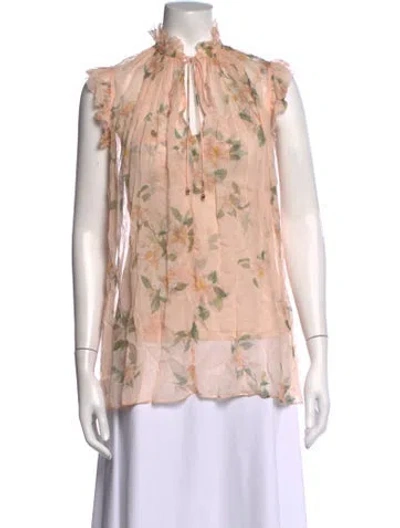 Pre-owned Zimmermann Floral Print Tie Neck Blouse In Pink