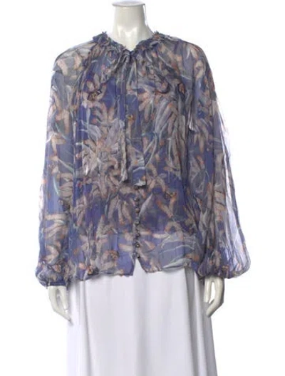 Pre-owned Zimmermann Floral Print Tie Neck Blouse In Purple