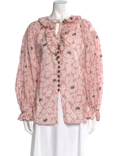 Pre-owned Zimmermann Floral Print Tie Neck Blouse W/ Tags In Neutral