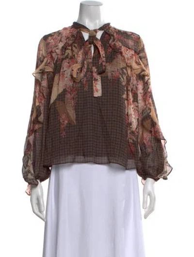 Pre-owned Zimmermann Floral Print Tie Neck Blouse W/ Tags In Pink