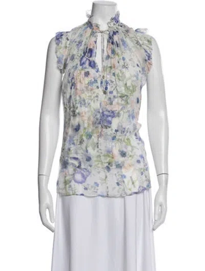 Pre-owned Zimmermann Floral Print Tie Neck Blouse W/ Tags In White
