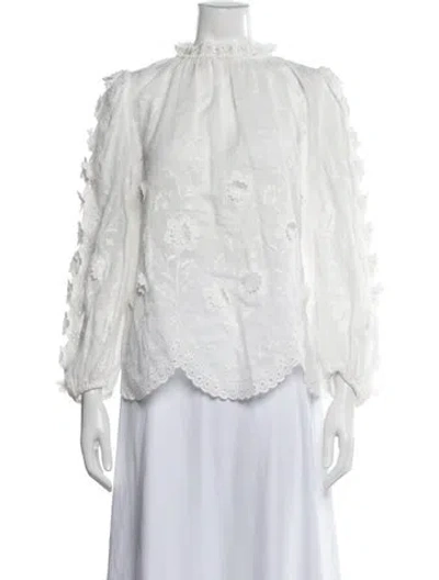 Pre-owned Zimmermann Floral Print Tie Neck Blouse In White