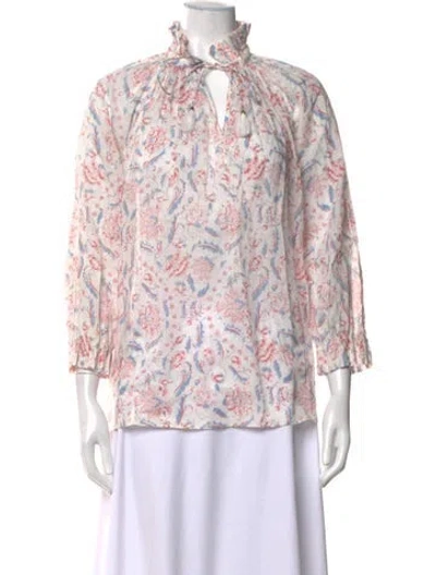 Pre-owned Zimmermann Floral Print Tie Neck Blouse In White