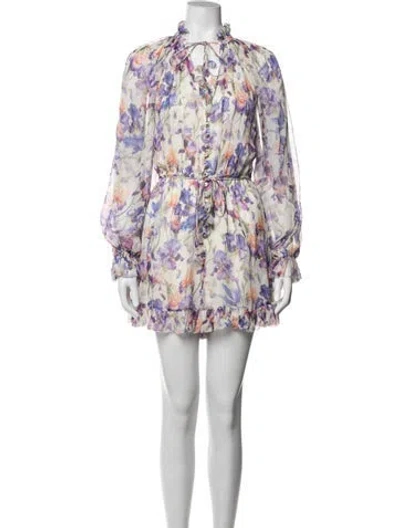 Pre-owned Zimmermann Floral Print Tie Neck Jumpsuit In Blue