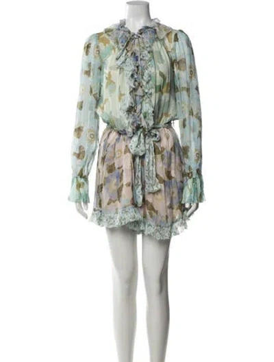 Pre-owned Zimmermann Floral Print Tie Neck Jumpsuit In Multicolor