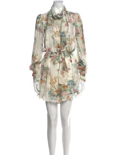 Pre-owned Zimmermann Floral Print Tie Neck Jumpsuit In Neutral