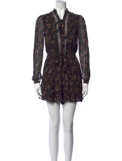 Pre-owned Zimmermann Floral Print Tie Neck Romper In Black
