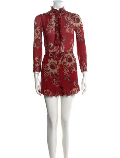 Pre-owned Zimmermann Floral Print Tie Neck Romper In Red