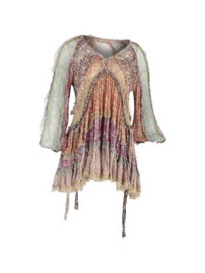 Pre-owned Zimmermann Floral-print Tiered Dress In Neutral