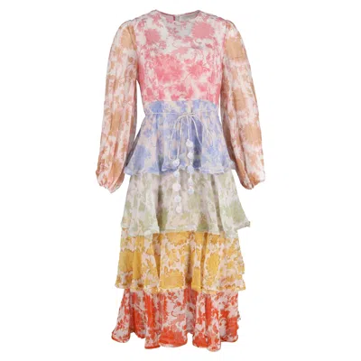 Zimmermann Floral-print Tiered Midi Dress In Multicolor Cotton