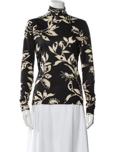 Pre-owned Zimmermann Floral Print Turtleneck Top In Black