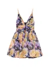 Zimmermann Luna Gathered Floral-print Linen And Silk-blend Mini Dress In Multi