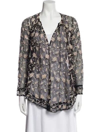 Pre-owned Zimmermann Floral Print V-neck Blouse In Black