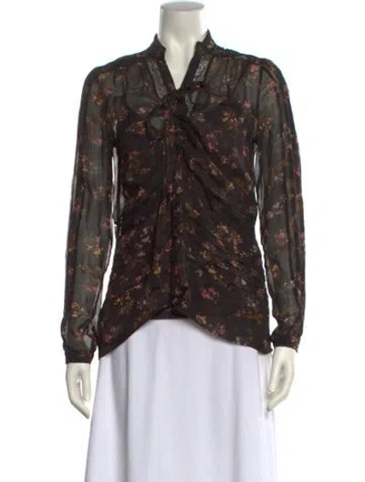 Pre-owned Zimmermann Floral Print V-neck Blouse In Black